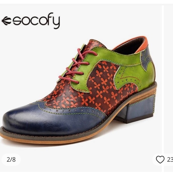 Socofy Colorful Fun Oxfords with Block Heel - New - Picture 8 of 8